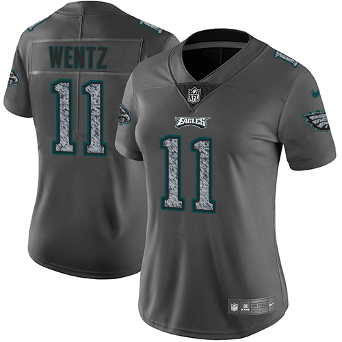 Nike Eagles #11 Carson Wentz Gray Static Women's Stitched NFL Vapor Untouchable Limited Jersey